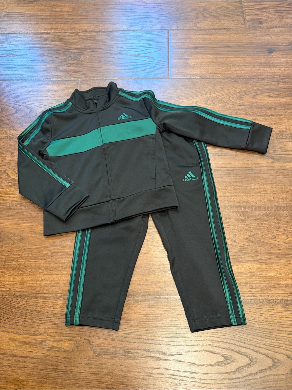 adidas Kids Black and Green Two-Piece  Track Suit Set